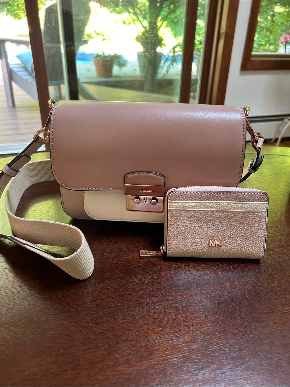 Michael Kors Two-Tone Blush and Cream Crossbody with Matching Card Wallet